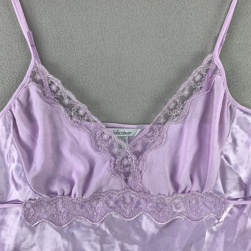 Delicates Satin Lace Chemise Nightgown Women L Purple Sleepwear Coquette Y2K